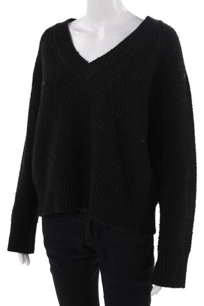 Aqua Women Pullover Sweater V-Neck Long Sleeve Black Size S
