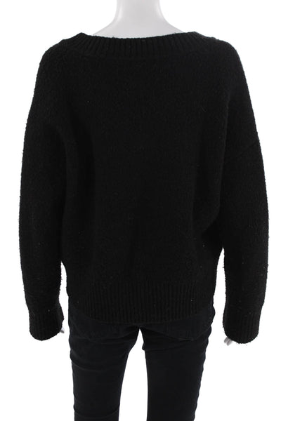 Aqua Women Pullover Sweater V-Neck Long Sleeve Black Size S