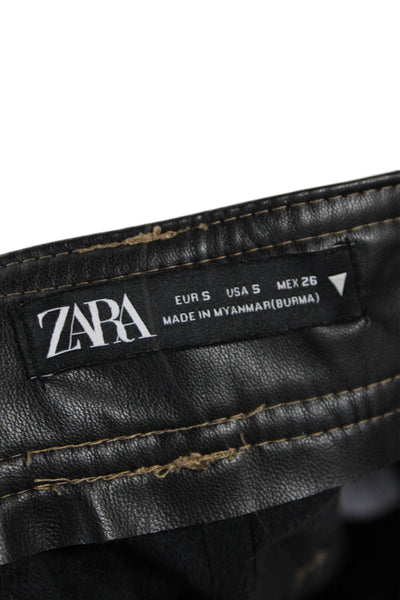 Zara Black Biker Pants 100% Polyurethane Button Size S