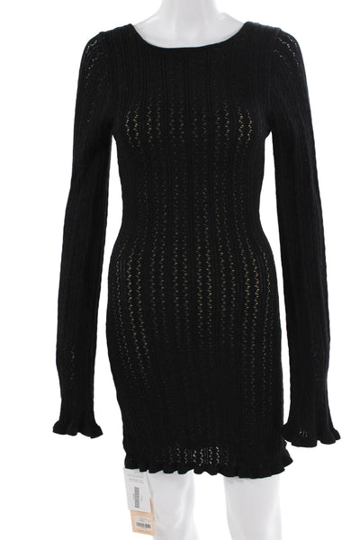 Tiger Mist Women Bodycon Sweater Dress Black Lace-Up Long Sleeve Size S