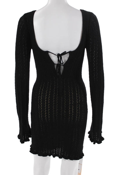 Tiger Mist Women Bodycon Sweater Dress Black Lace-Up Long Sleeve Size S
