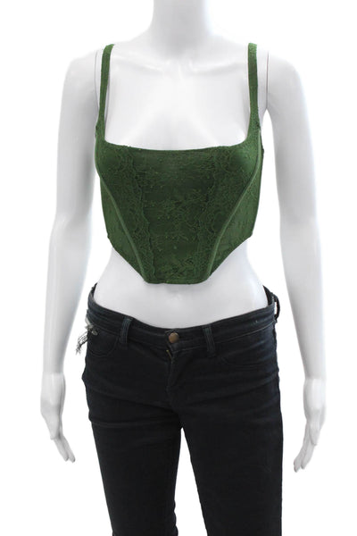 Out From Under Womens Green Floral Square Neck Spaghetti Strap Crop Top Size S