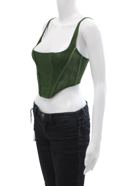 Out From Under Womens Green Floral Square Neck Spaghetti Strap Crop Top Size S