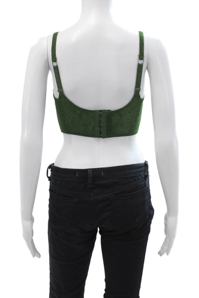Out From Under Womens Green Floral Square Neck Spaghetti Strap Crop Top Size S