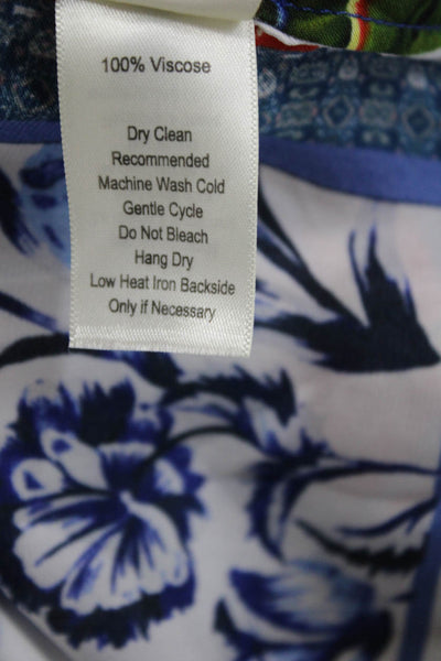 Ecru Womens Blue Floral Button-Up Blouse Collared Long Sleeve Viscose Size S