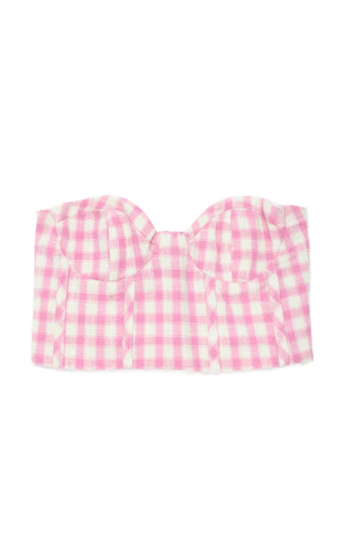 Zara Womens Crop Top Pink Checkered Square Neck Sleeveless Size XS