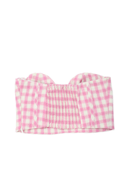 Zara Womens Crop Top Pink Checkered Square Neck Sleeveless Size XS