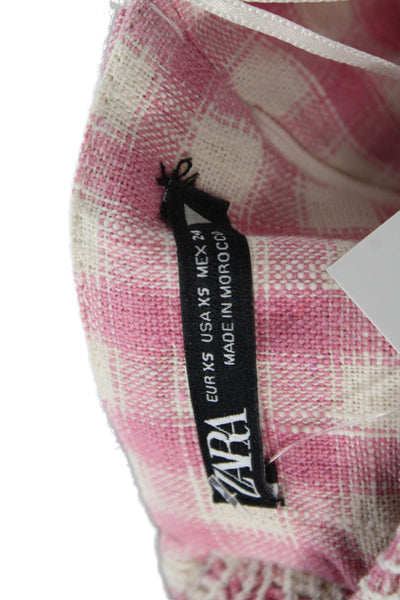 Zara Womens Crop Top Pink Checkered Square Neck Sleeveless Size XS