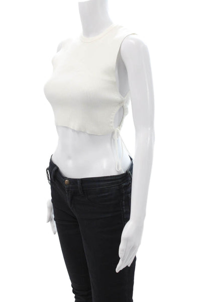 Zara Women Cropped Basic White Tank Crew Neck Cotton Blend Size S
