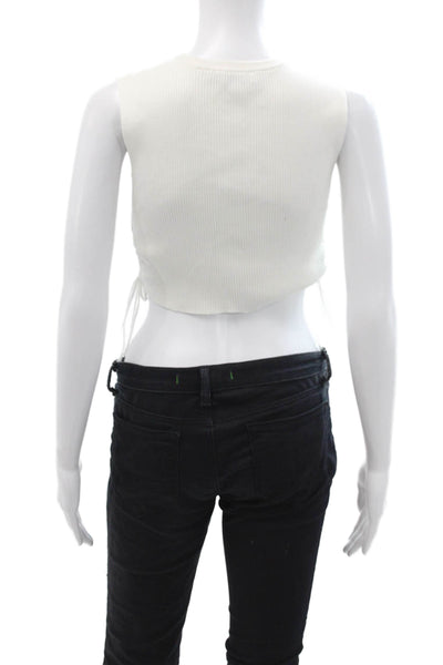 Zara Women Cropped Basic White Tank Crew Neck Cotton Blend Size S
