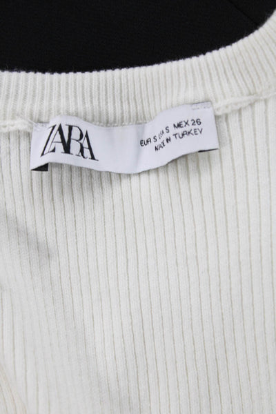 Zara Women Cropped Basic White Tank Crew Neck Cotton Blend Size S