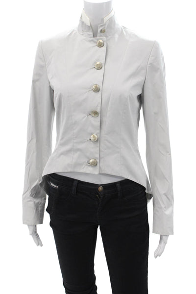 Pauw Women Military Jacket White High Neck Button Long Sleeve Size 1