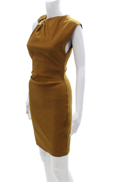 Zara Women Sheath Dress Brown Sleeveless Mid-Calf Size XS