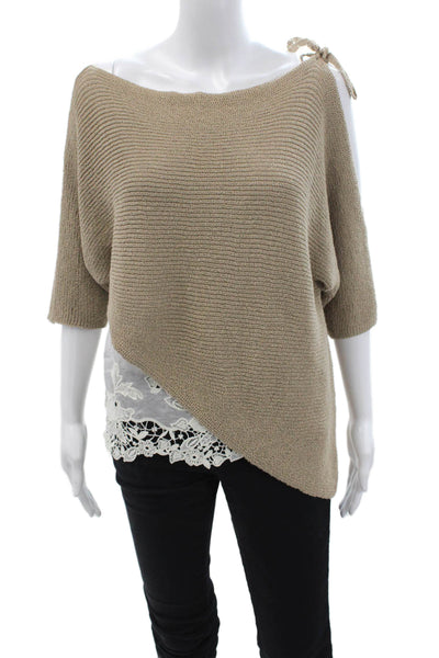 Zara Unisex Pullover Beige 3/4 Sleeve Drawstring Lyocell Blend Size S