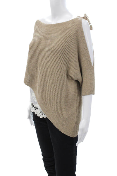 Zara Unisex Pullover Beige 3/4 Sleeve Drawstring Lyocell Blend Size S