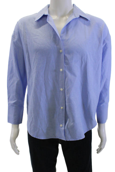 Zara Mens Long Sleeves Button Down Shirt Blue Cotton Blend Size Small