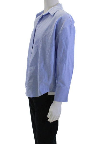 Zara Mens Long Sleeves Button Down Shirt Blue Cotton Blend Size Small