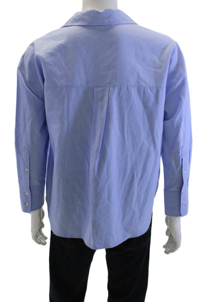 Zara Mens Long Sleeves Button Down Shirt Blue Cotton Blend Size Small