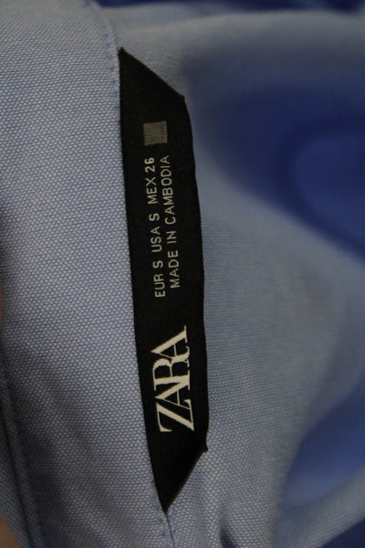 Zara Mens Long Sleeves Button Down Shirt Blue Cotton Blend Size Small