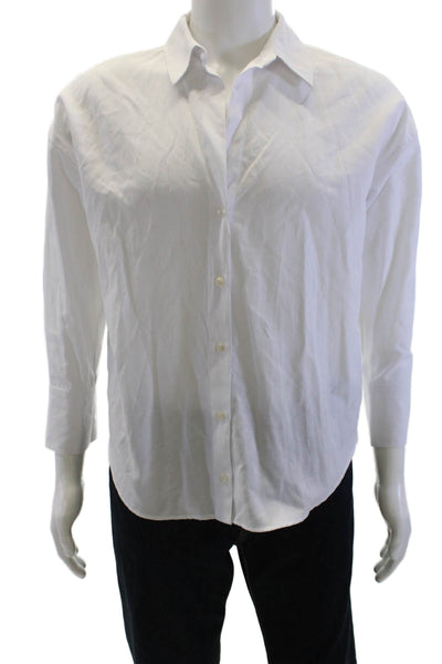 Zara Mens Long Sleeves Button Down Shirt White Cotton Blend Size Small