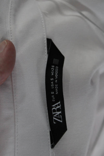 Zara Mens Long Sleeves Button Down Shirt White Cotton Blend Size Small