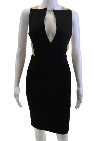 Solace London Women Black Bodycon Pencil Dress V-Neck Sleeveless Knee Size 0