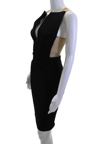 Solace London Women Black Bodycon Pencil Dress V-Neck Sleeveless Knee Size 0
