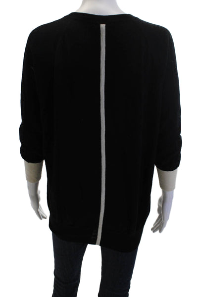 Duffy Unisex Pullover V-Neck Black 90% Wool 10% Cashmere 3/4 Sleeve Size M