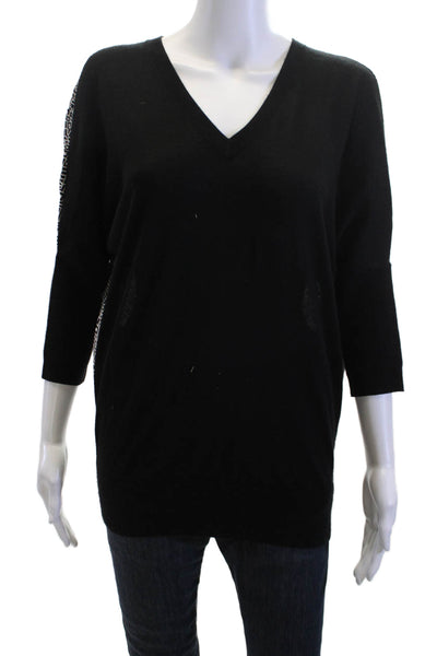Derek Lam Women Black Aztec Geometric V-Neck Pullover Sweater Size M