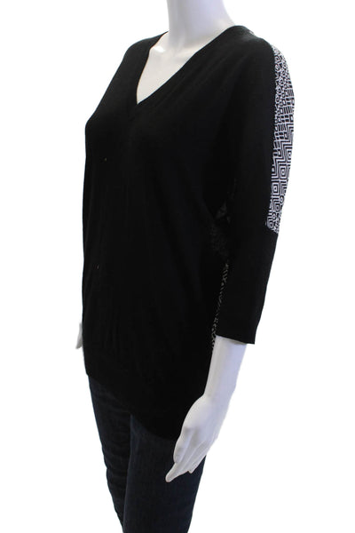 Derek Lam Women Black Aztec Geometric V-Neck Pullover Sweater Size M