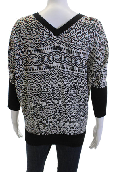 Derek Lam Women Black Aztec Geometric V-Neck Pullover Sweater Size M