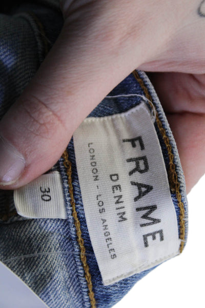Frame Denim, Unisex Blue Button Solid 90s Shorts Size 30