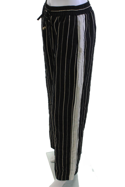 Zara Women Striped Black Jogger Pants Drawstring 88% Viscose Size S