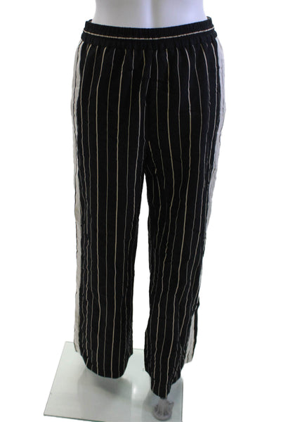 Zara Women Striped Black Jogger Pants Drawstring 88% Viscose Size S