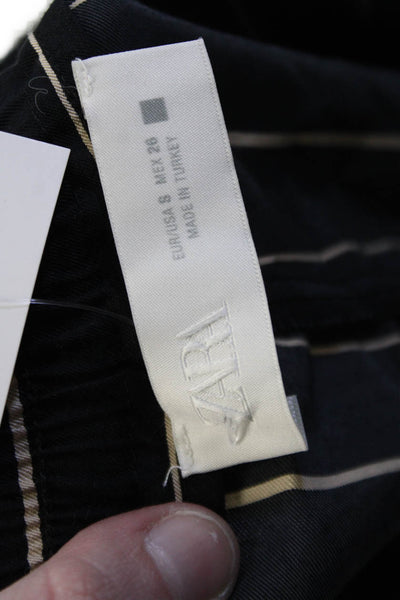 Zara Women Striped Black Jogger Pants Drawstring 88% Viscose Size S