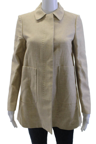 Zara Basic Women Beige Collared Button Coat Linen Cotton Classic Size XS
