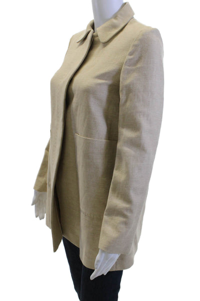 Zara Basic Women Beige Collared Button Coat Linen Cotton Classic Size XS