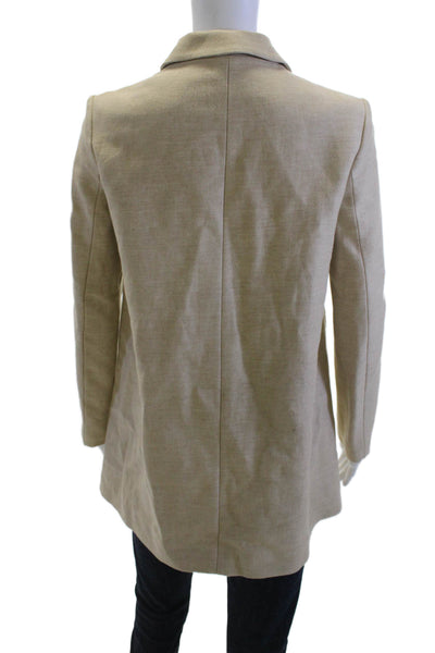 Zara Basic Women Beige Collared Button Coat Linen Cotton Classic Size XS