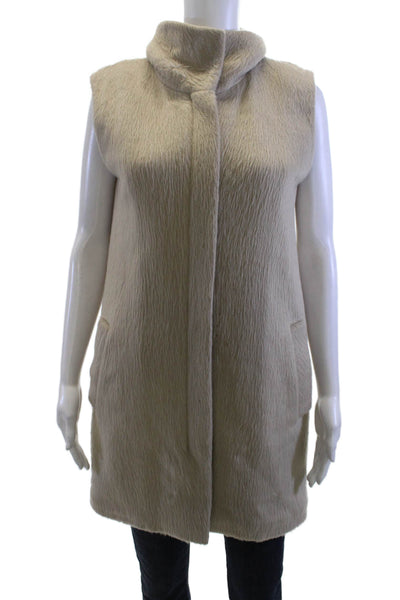 Theory Women Beige High Neck Sleeveless Vest Virgin Wool Blend Size 0P