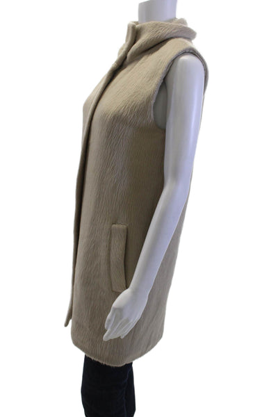 Theory Women Beige High Neck Sleeveless Vest Virgin Wool Blend Size 0P
