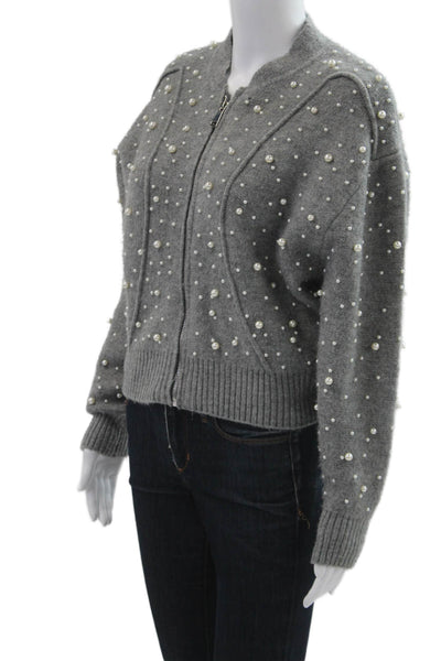 Zara Women Polka Dot Gray Full-Zip Cardigan Size M