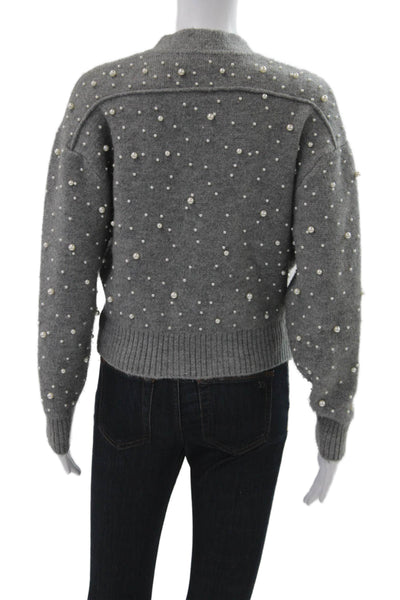 Zara Women Polka Dot Gray Full-Zip Cardigan Size M