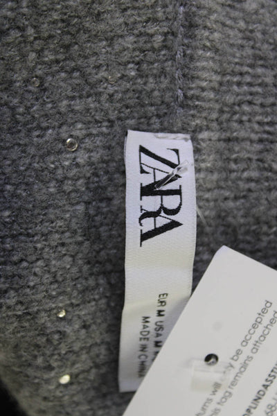 Zara Women Polka Dot Gray Full-Zip Cardigan Size M