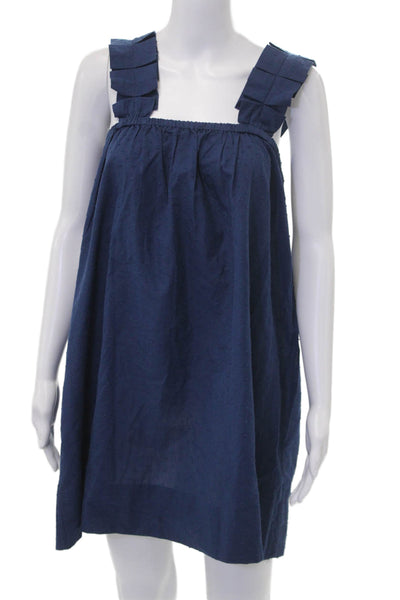 Lake Women Shift Sundress Dark Blue Sleeveless Cotton Mini Size XS