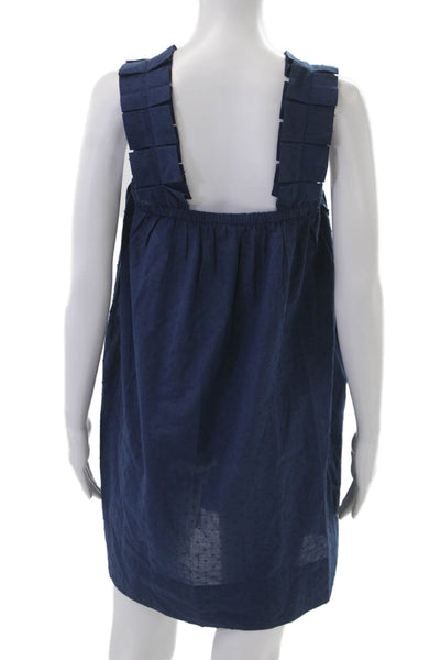 Lake Women Shift Sundress Dark Blue Sleeveless Cotton Mini Size XS