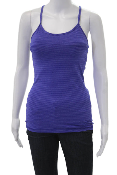 Lululemon Women Camisole Striped Purple Round Neck Polyester Size 4