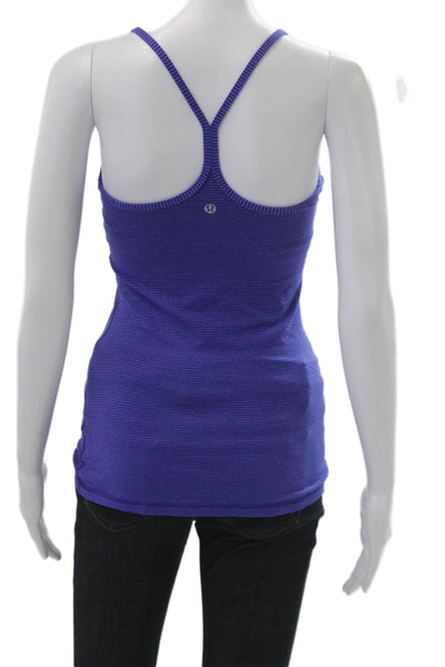 Lululemon Women Camisole Striped Purple Round Neck Polyester Size 4