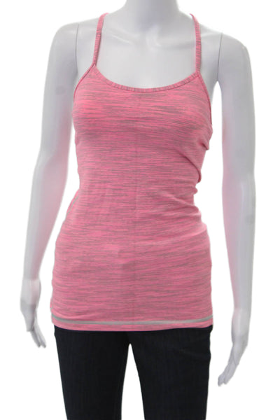 Lululemon Women Pink Striped Polyester Camisole Sleeveless Round Neck Size 4