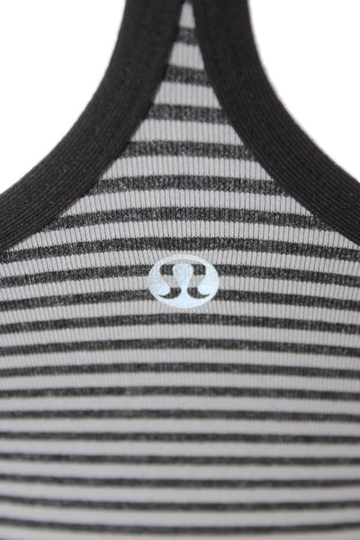 Lululemon Womens Black Striped Cotton Camisole Round Neck Size 4