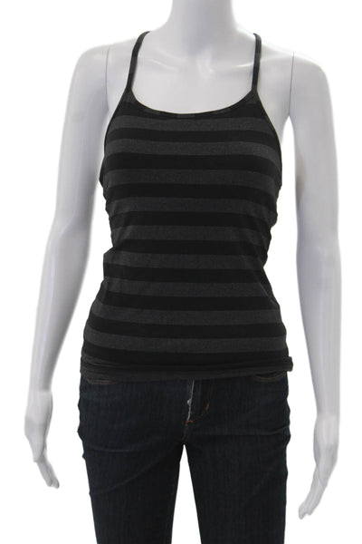 Lululemon Women Striped Sleeveless Camisole Black Polyester Round Neck Size 4